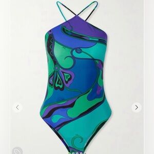 Emilo Pucci Vibrant Swirl One-Piece Swimsuit And Sarong